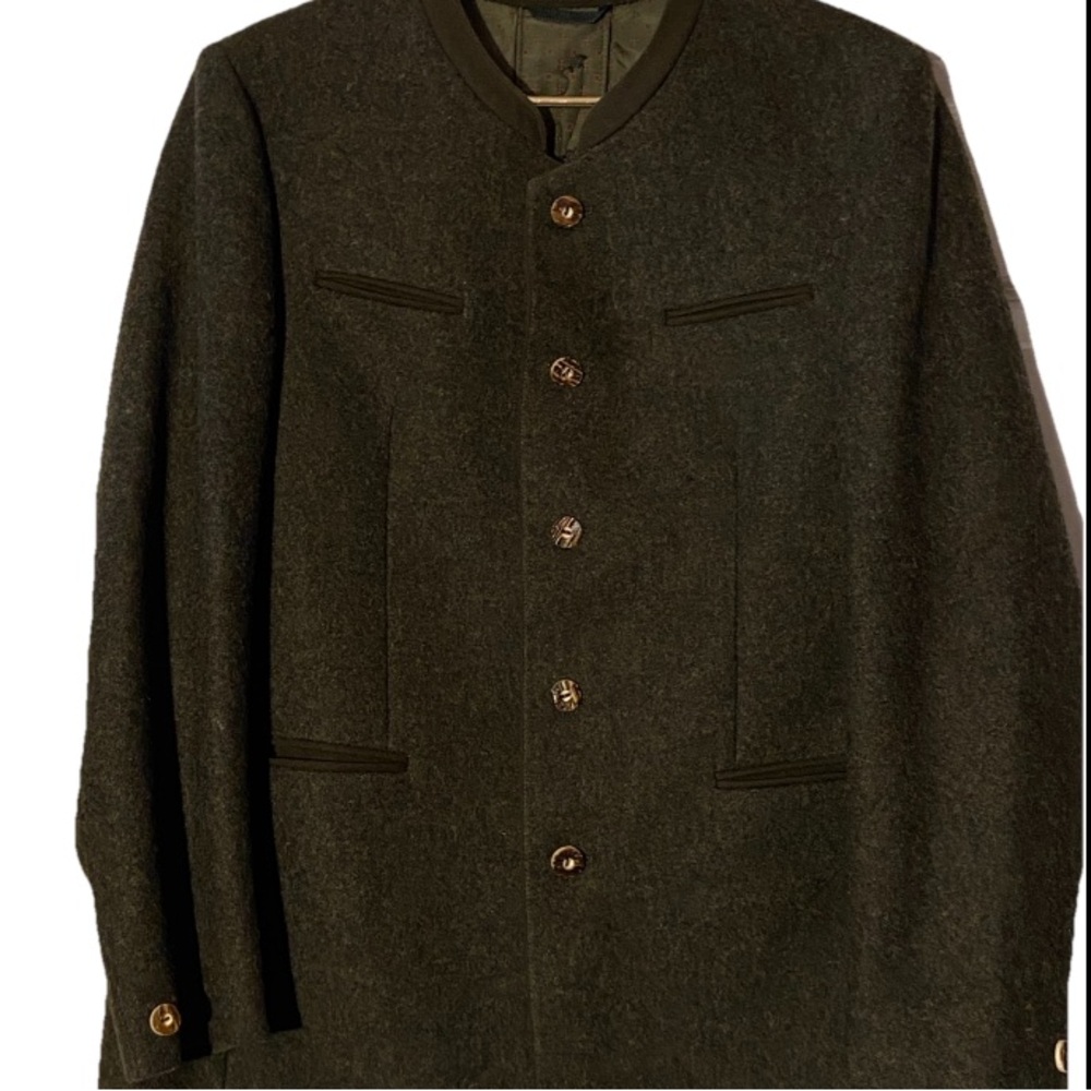 VTG 1980s Loden Bavaria Green Olive Wool Blazer Men's Trachten Greatcoat Sz M?